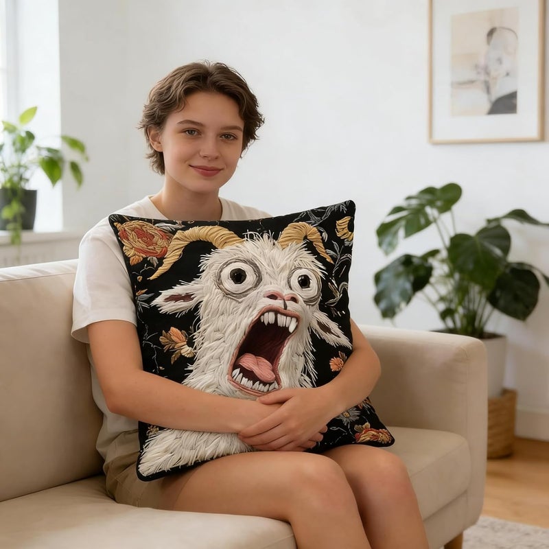Screaming Goat Pillow Cover, 17.7x17.7 in Funny Goat Pillow Case, 2D Flat Printed Crazy Animal Graphic Cushion Cover, Fun Couch Decoration, Sofa Cushion Shell, Home Dorm Accessor (C 2 Pcs) - Image 3