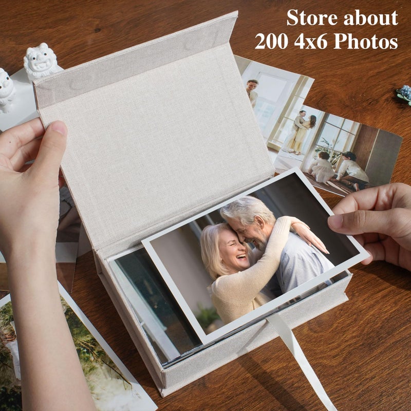 Yopih 4x6 Linen Photo Storage Box - Ideal for Preserving and Organizing Your Precious Photos, Certificates, Scrapbooking Supplies, Keepsakes, and Jewelry Beige - Image 2