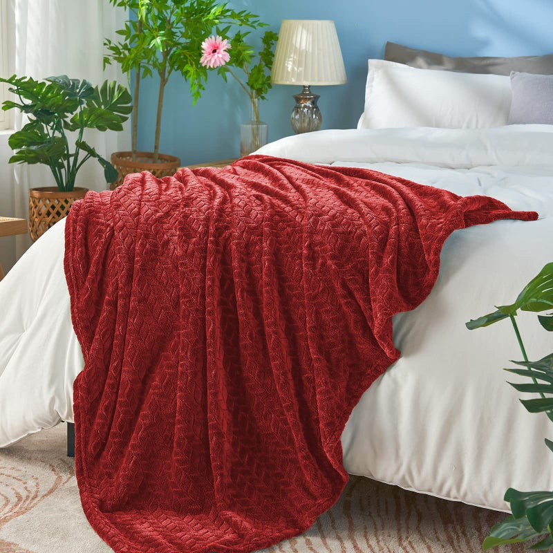 inhand Fleece Throw Blanket, Super Soft Fuzzy Blanket for Couch Sofa Bed Office, Cozy Plush Fleece Blanket Throw Size, Washable Lightweight Flannel Blankets Throw for All Season(50â€x60â€,Burgundy) - Image 3