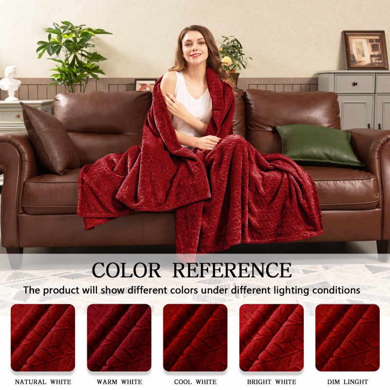 inhand Fleece Throw Blanket, Super Soft Fuzzy Blanket for Couch Sofa Bed Office, Cozy Plush Fleece Blanket Throw Size, Washable Lightweight Flannel Blankets Throw for All Season(50â€x60â€,Burgundy) - Image 5