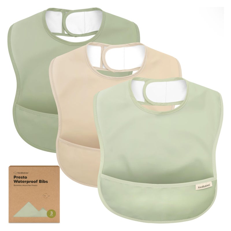 KeaBabies 3-Pack Waterproof Baby Bibs for Eating - Lightweight Toddler Feeding Bibs with Large Food Catcher, Mess Proof, Food-Grade Baby Eating Essentials, Easy to Put On & Clean (Jade) - Image 1