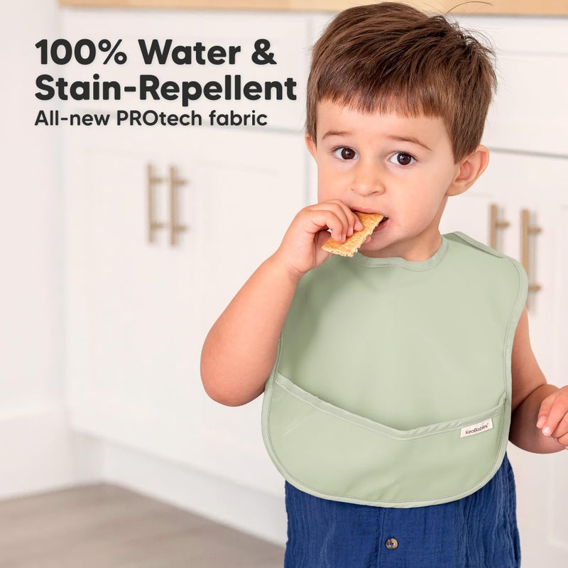 KeaBabies 3-Pack Waterproof Baby Bibs for Eating - Lightweight Toddler Feeding Bibs with Large Food Catcher, Mess Proof, Food-Grade Baby Eating Essentials, Easy to Put On & Clean (Jade) - Image 2