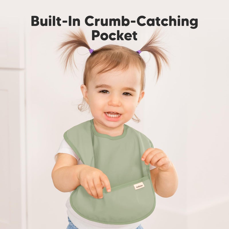 KeaBabies 3-Pack Waterproof Baby Bibs for Eating - Lightweight Toddler Feeding Bibs with Large Food Catcher, Mess Proof, Food-Grade Baby Eating Essentials, Easy to Put On & Clean (Jade) - Image 5