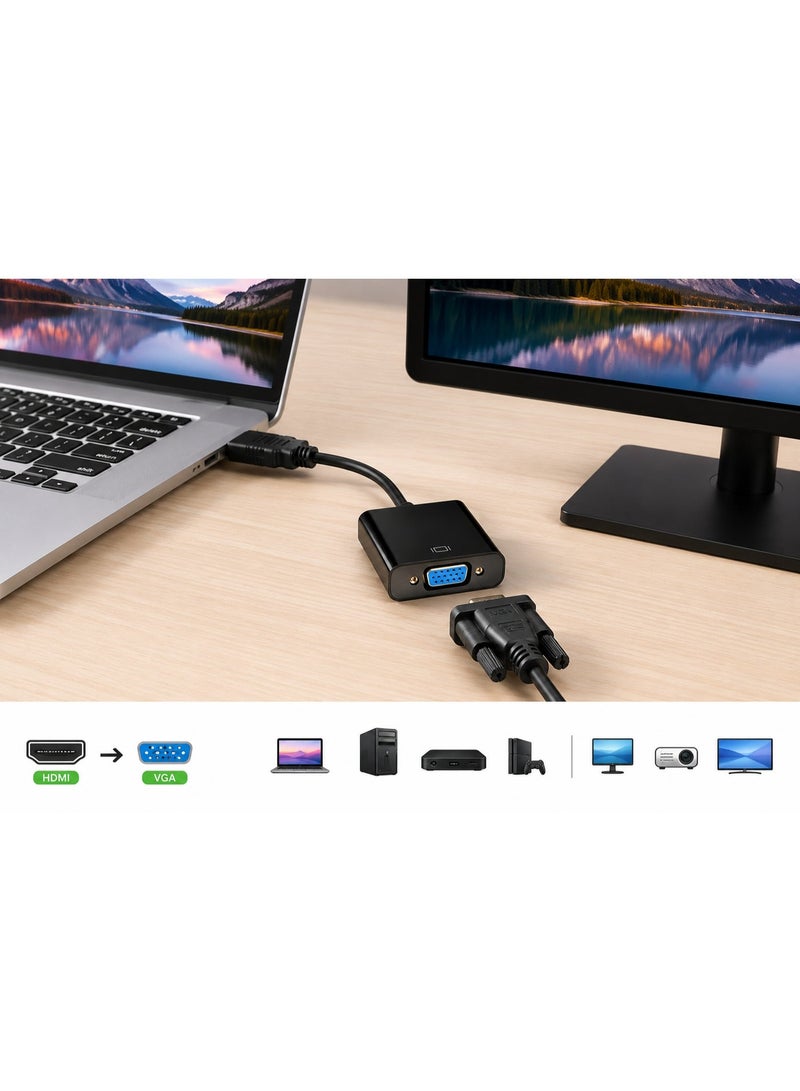 فوجيشكا محول HDMI إلى VGA مع كابل صوت 3.5 مم – HDMI ذكر إلى VGA أنثى – بطول 25 سم – يدعم Full HD 1080P – لأجهزة الكمبيوتر واللابتوب والشاشات والبروجكتور - Image 2