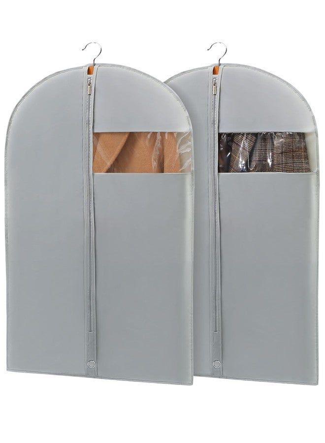 Perber 43" Garment Bags for Hanging Clothes, Suit Bags for Closet Storage and Travel, Grey Suit Cover Bags with Clear Window for Coats, Jackets, Shirts (2 Packs) - Image 1