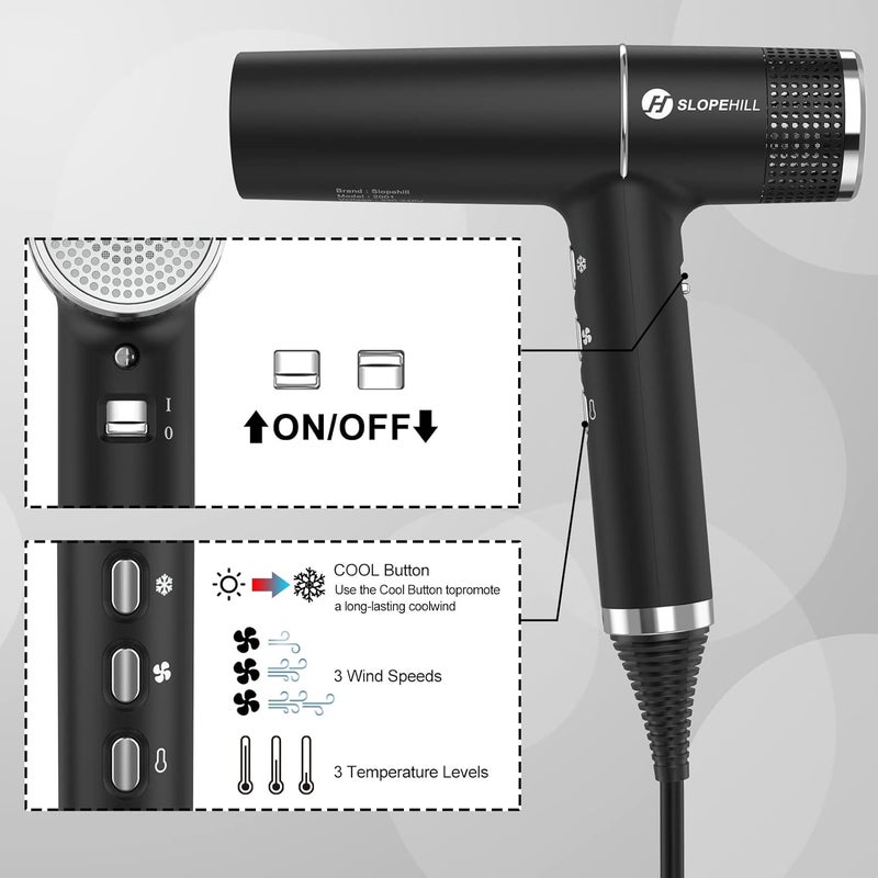 SLOPEHILL Hair Dryer with Unique Brushless Motor | Intelligent Fault Diagnosis | Innovative Microfilter | Oxy Active Technology | Led Display (Black) - Image 4