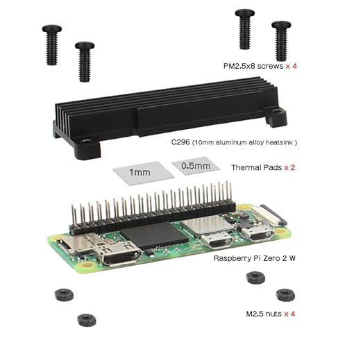 Geekworm Raspberry Pi Zero 2 W Heatsink C296, 10mm Aluminumn Alloy Heatsink Radiator Compatible with Raspberry Pi Zero 2W / Pi Zero W/Pi Zero - Image 4