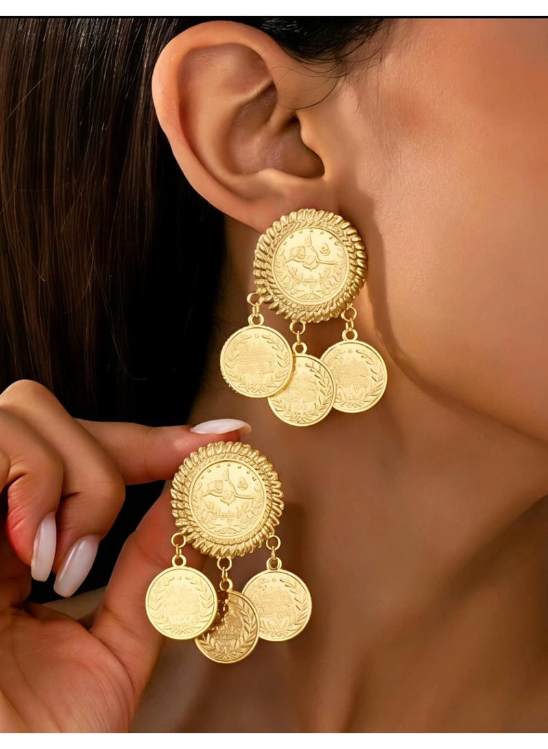 Shein 1 Pair Vintage Elegant Gold Coin Badge Earrings - Image 3