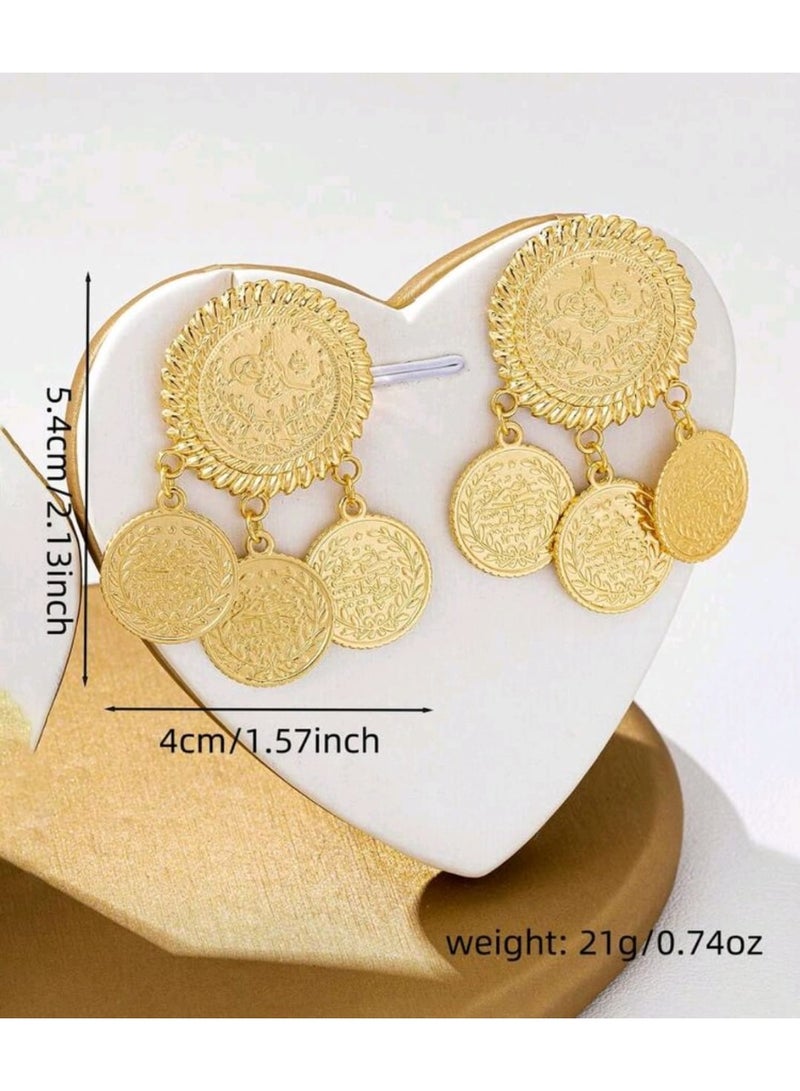 Shein 1 Pair Vintage Elegant Gold Coin Badge Earrings - Image 4