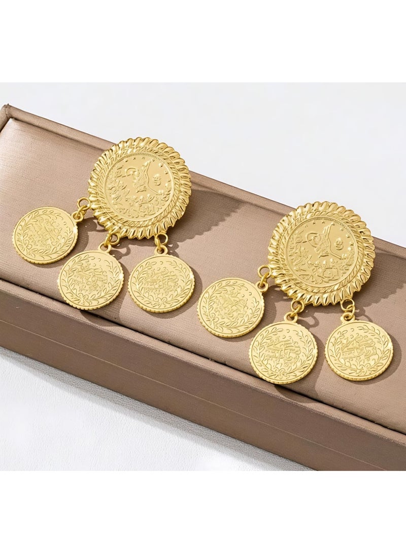 Shein 1 Pair Vintage Elegant Gold Coin Badge Earrings - Image 5