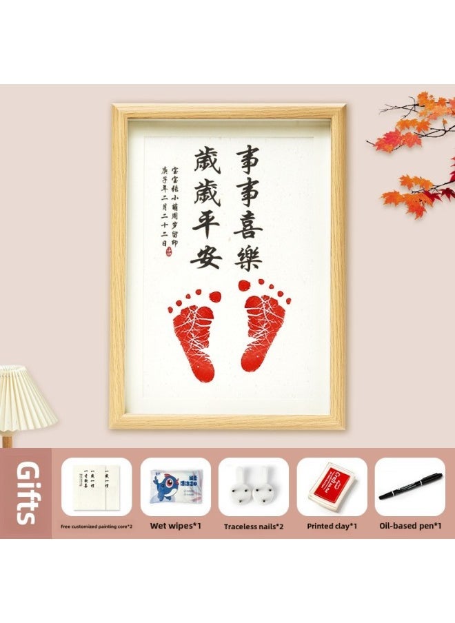 Baby Full Moon Hand And Foot Print Painting Newborn Baby Hundred Days Old Ritual Feeling Hand And Foot Print Souvenir Supplies Photo Frame-Colors: Real Glass Gold Paper - Image 1