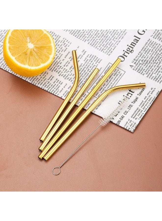 Luxury Gold Stainless Steel Straw Set – 4 Reusable Metal Straws + Cleaning Brush – Premium Durable Stainless Steel Straws for Juices, Smoothies & Cold Drinks – Elegant Café Style Design - Image 3