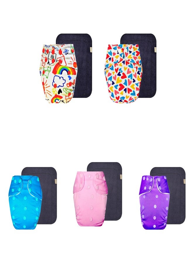 حفاضات قماشية فاخرة من دمبلدو مع حشوة رمادية (عبوة من 5) | ناعمة ولطيفة | مانعة للتسرب | سهلة التنظيف | مناسبة للارتداء طوال اليوم | من 3 أشهر إلى 3 سنوات | للجنسين - Image 1