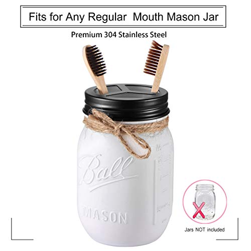 Komashr Mason Jar Bathroom Accessories Lids Set(4pcs) - Jars Not Included - Soap Dispenser,Toothbrush Holder, Apothecary Jars Lids for Regular Mouth Mason Jars - Rustproof Stainless Steel，Black - Image 4