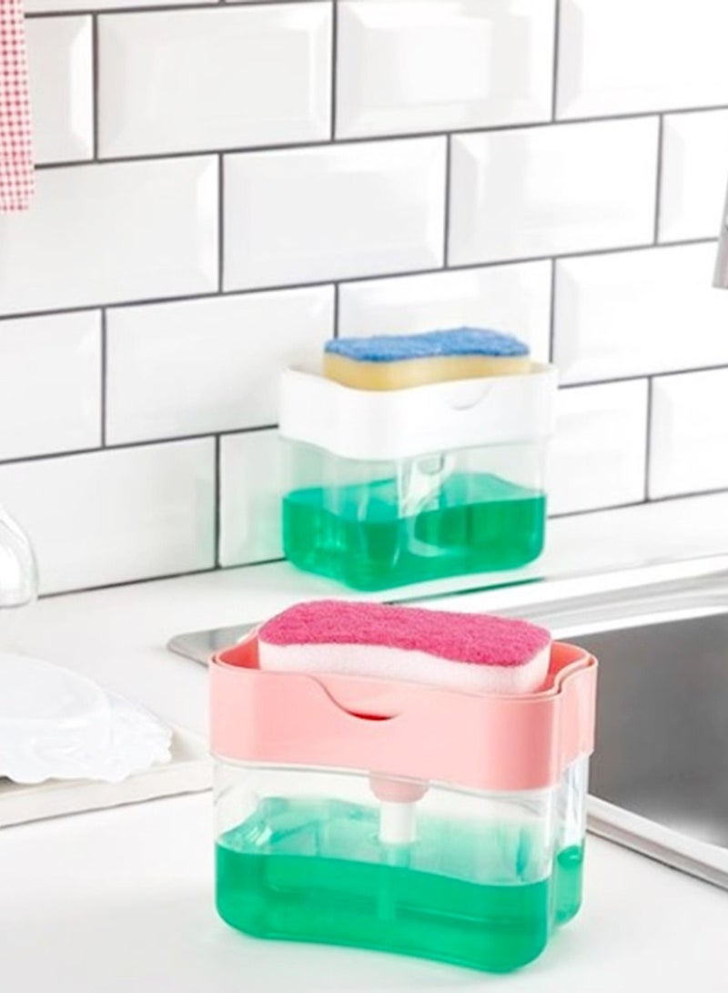 ORGANiZERS Soap Dispenser and Sponge Holder with Sponge, White - Image 2