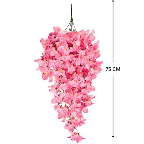 Tdas Artificial Hanging Bougainvillea Flowers Leaves Eucalyptus Ivy Garlands Plant Greenery Vine Creeper Home Decor Door Wall Balcony Decoration Party Festival (Light Pink), 75 cm - Image 2