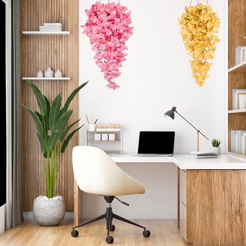 Tdas Artificial Hanging Bougainvillea Flowers Leaves Eucalyptus Ivy Garlands Plant Greenery Vine Creeper Home Decor Door Wall Balcony Decoration Party Festival (Light Pink), 75 cm - Image 4