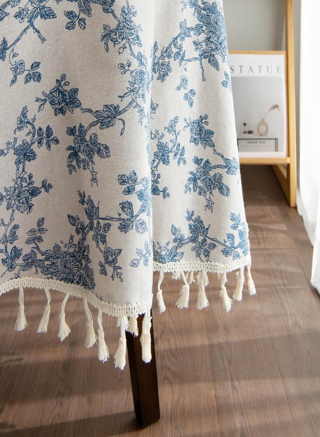 LOVOUS Linen Floral Round Tablecloth 60 Inch – Washable Vintage Blue Table Cloth for Indoor & Outdoor Dining, Restaurant, Picnic, Pastoral Table Cover Decor - Image 4