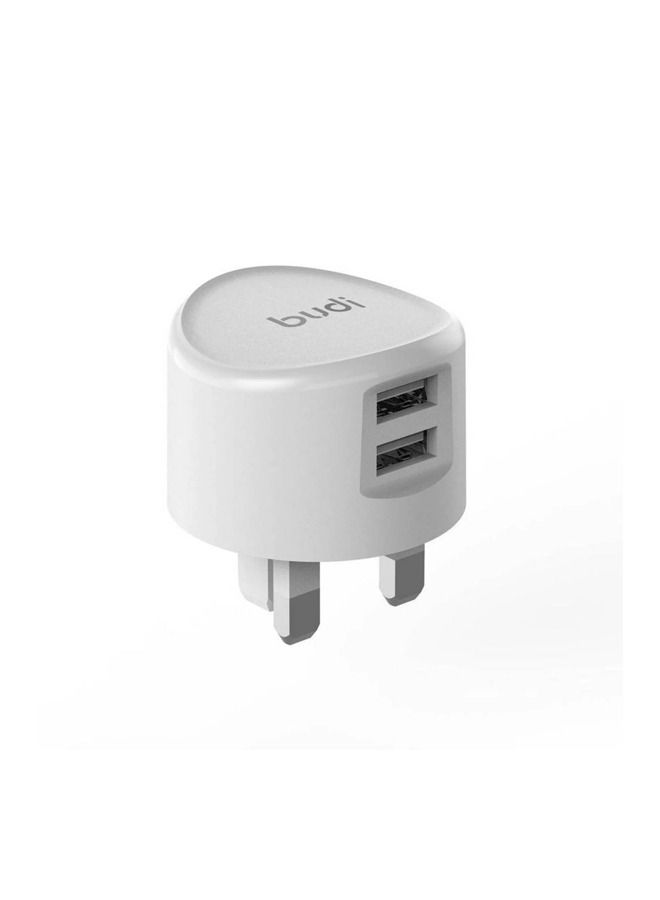 Budi 2 USB 2.4A Home Charger Adapter AC323UW - White - Image 1