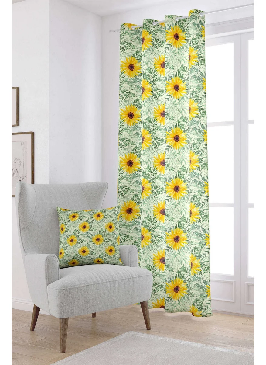 Cango Home Yellow Green Sunflower Patterned Digital Printed Curtain CGH1113-PR