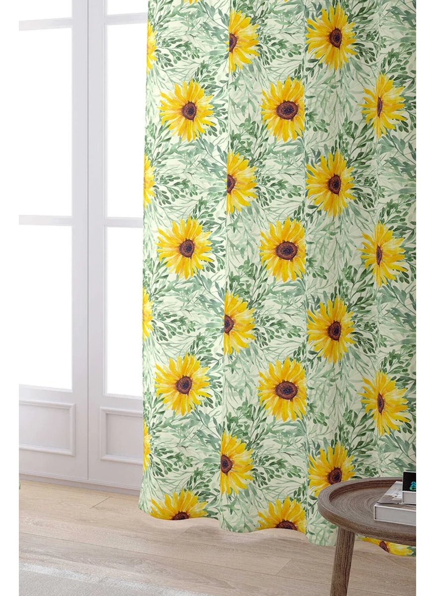 Cango Home Yellow Green Sunflower Patterned Digital Printed Curtain CGH1113-PR