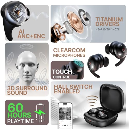 CrossBeats Hertz ANC TWS Ear Buds, Wireless in‑Ear Earphones, Sleep Buds v5.4 Bluetooth 10 mm Drivers Up to 60H Playtime, with AI Noise Cancellation,40 ms Low Latency, & AI ENC Earbuds Buds (Black) - Image 2