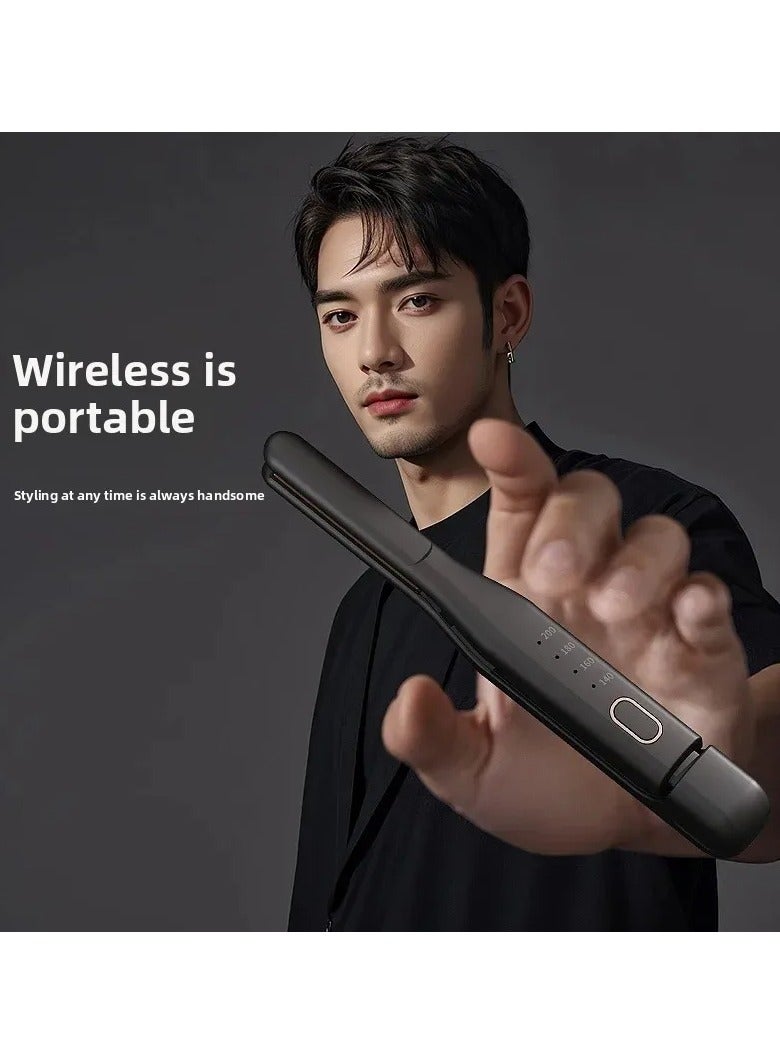Generic Portable Mini Wireless Hair Straightening Iron for Men Rechargeable Curling Wand Fluffy Clamp Version Lazy Person's Tool  - Image 1