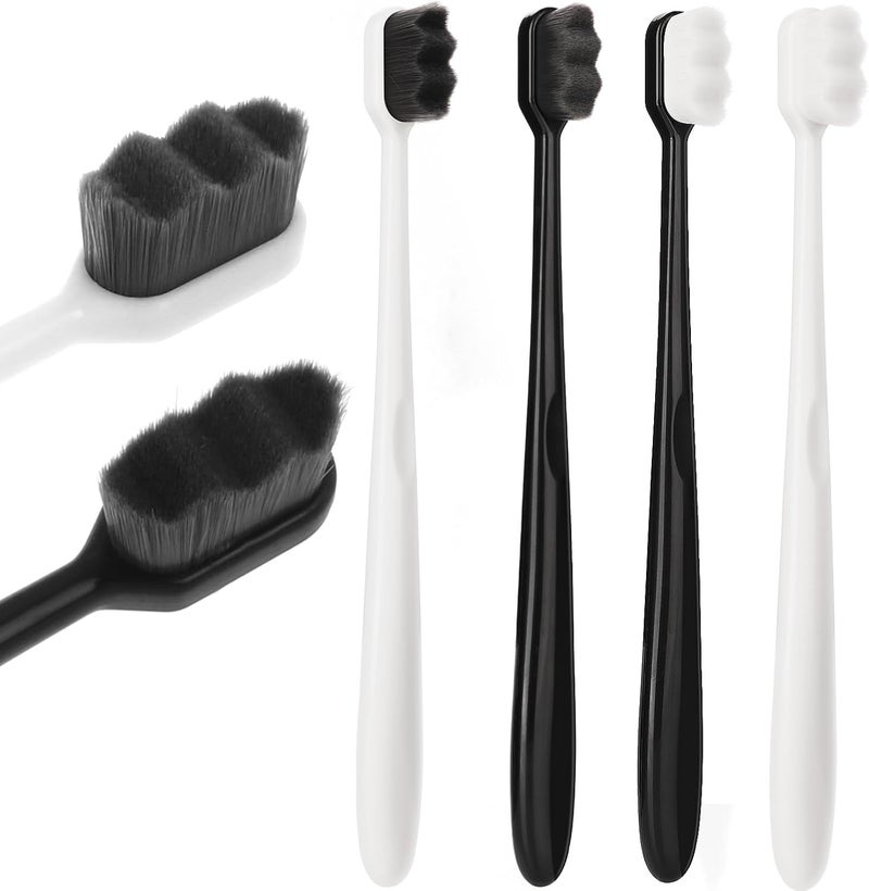 ولهيف 4 PCS Extra Soft Toothbrush Bristle Toothbrus Micro Nanos Toothbrushes for Adults Manual Toothbrushs with 10000 Bristles for Sensitive Teeth (Black White) - Image 1