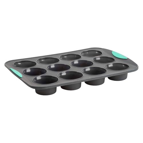 Trudeau Structure Silicone Muffin Pan – 12 Cup, Flexible Silicone with Hard Lining to Hold Shape, Non-Stick, BPA-Free, Dishwasher Safe, Heat Resistant to 428°F – Grey/Mint - Image 1