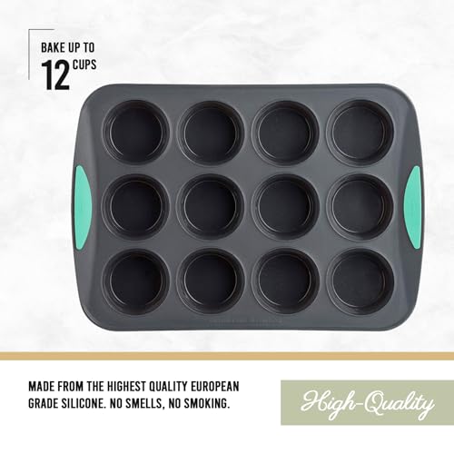 Trudeau Structure Silicone Muffin Pan – 12 Cup, Flexible Silicone with Hard Lining to Hold Shape, Non-Stick, BPA-Free, Dishwasher Safe, Heat Resistant to 428°F – Grey/Mint - Image 3
