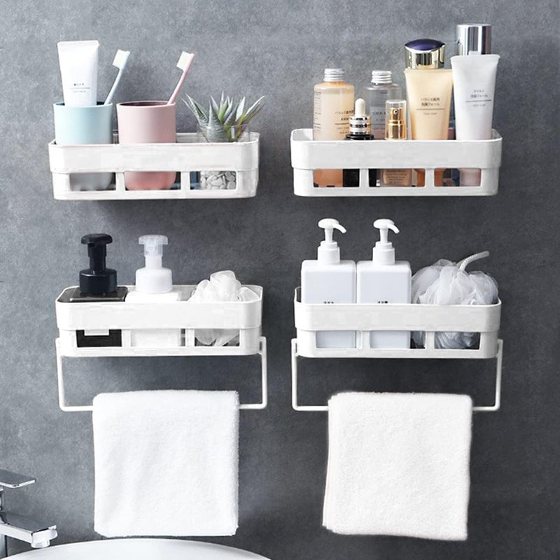 Jaravik Pack of 4 Multipurpose Wall Mount Bathroom Shelf and Rack for Home and Kitchen. Adhesive Sticker Support Without Drilling (White)  - Image 1