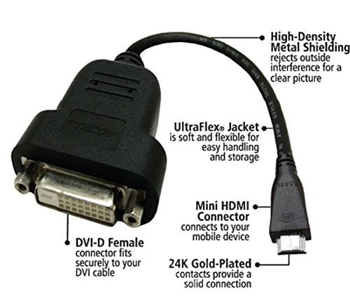 Accell Mini HDMI (HDMI-C Male) to DVI-D (Female) Adapter - Resolutions up to 1920x1080 Full HD - Image 2