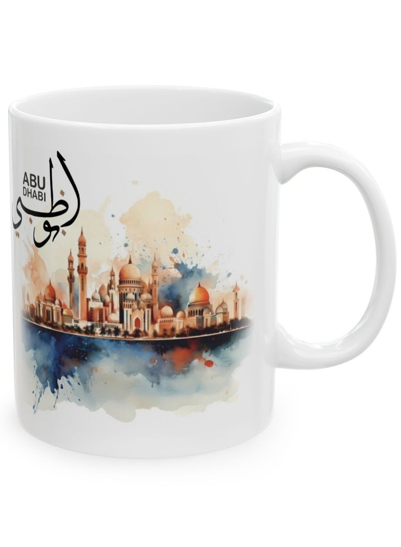 هدايا بيت النور، كوب سيراميك أبوظبي، ١١ أونصة، أفضل الهدايا للأحباب، هدايا اليوم الوطني، هدايا عربية، هدايا مكتبية - Image 1