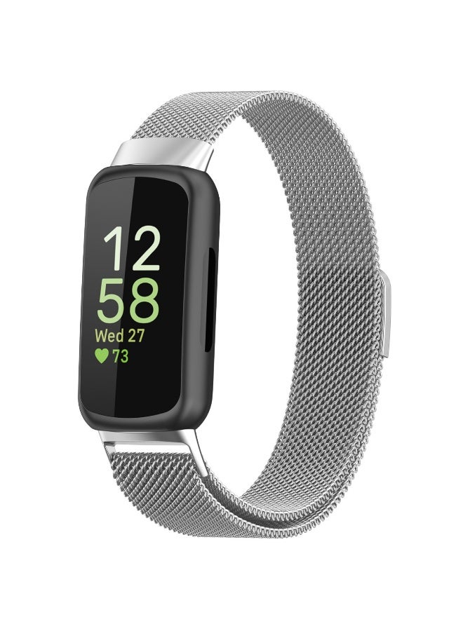 1Pcs for Fitbit Inspire 3 Bands Women Men, Stainless Steel Metal Mesh Loop Adjustable Magnetic Wristband Replacement Straps Compatible with Fitbit Inspire 3 Fitness Tracker (Silvery) - Image 1