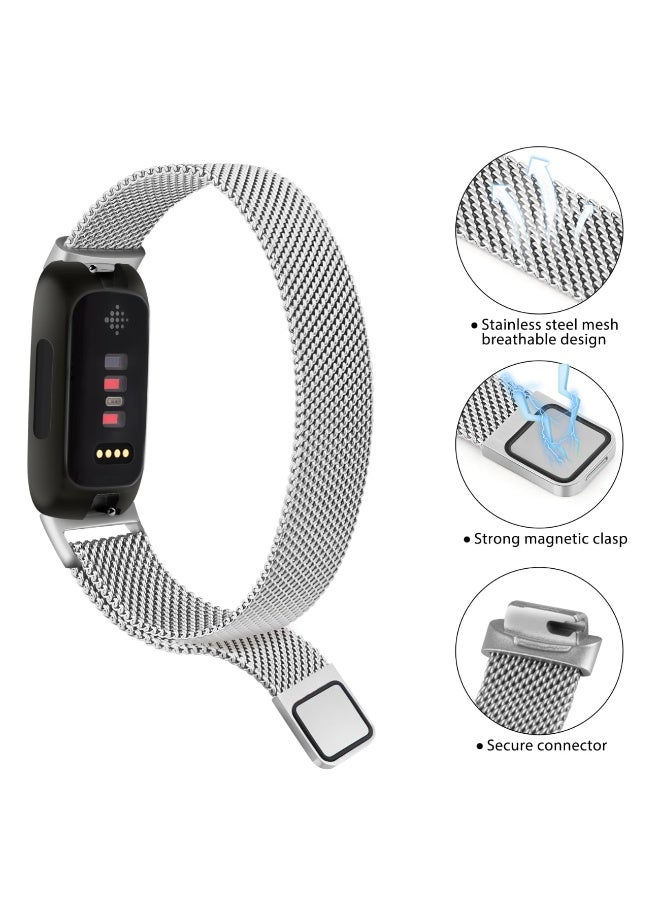 1Pcs for Fitbit Inspire 3 Bands Women Men, Stainless Steel Metal Mesh Loop Adjustable Magnetic Wristband Replacement Straps Compatible with Fitbit Inspire 3 Fitness Tracker (Silvery) - Image 4