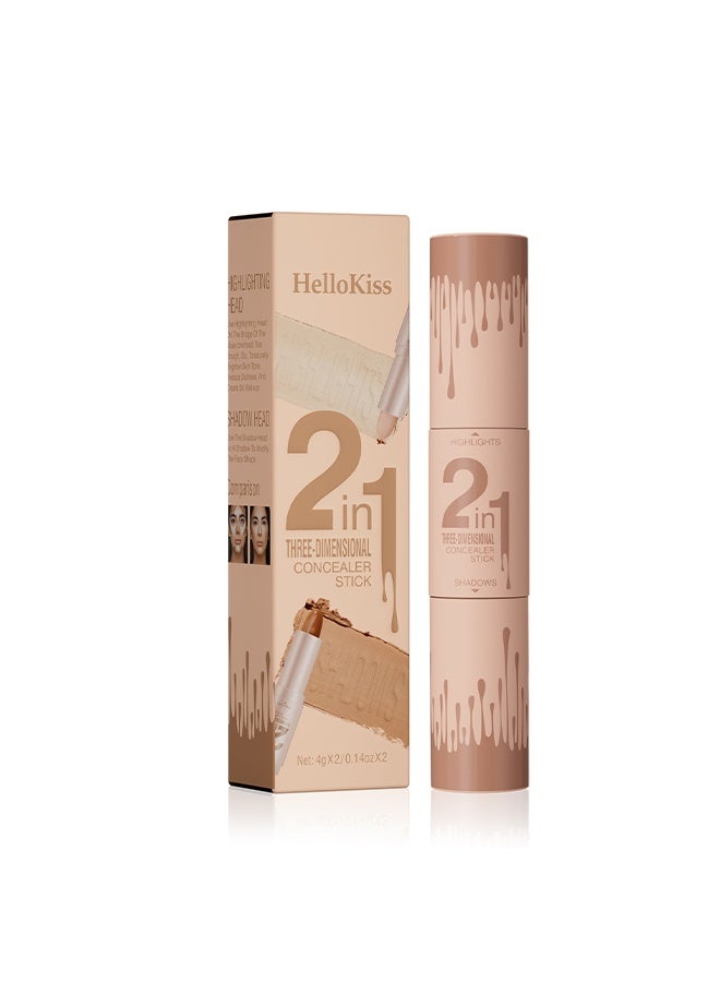 HelloKiss 2 in 1 Three-Dimensional Concealer Stick, Professional Double Head Highlighter Stick,Cream Contour Stick,Multifunctional Makeup Sticks Pen For Face Shaping and face Brightens(02#Light Ivory&Light Coffee, Medium) - Image 1