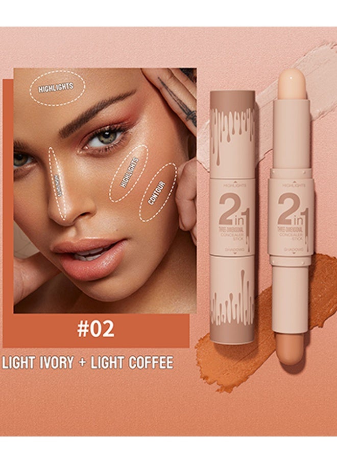 HelloKiss 2 in 1 Three-Dimensional Concealer Stick, Professional Double Head Highlighter Stick,Cream Contour Stick,Multifunctional Makeup Sticks Pen For Face Shaping and face Brightens(02#Light Ivory&Light Coffee, Medium) - Image 3