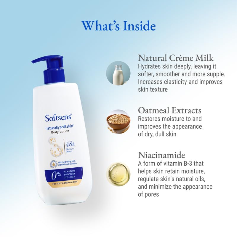 Softsens Naturally Soft Skin Body Lotion Nourishing Body Milk For Smooth and Healthy Looking Skin Natural Creme Milk And Oatmeal Extract For Dry Skin 48 HR Moisturization 400ml Pack of 2 - Image 2