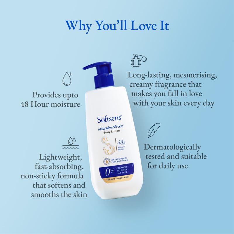 Softsens Naturally Soft Skin Body Lotion Nourishing Body Milk For Smooth and Healthy Looking Skin Natural Creme Milk And Oatmeal Extract For Dry Skin 48 HR Moisturization 400ml Pack of 2 - Image 3
