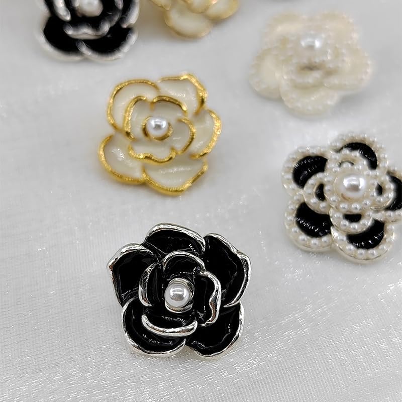 Metal Buttons, 18/23mm Camellia Buttons for Knitting Fashion Pearl Beaded Black White Metal Shank Button Sewing Accessories DIY - Image 5