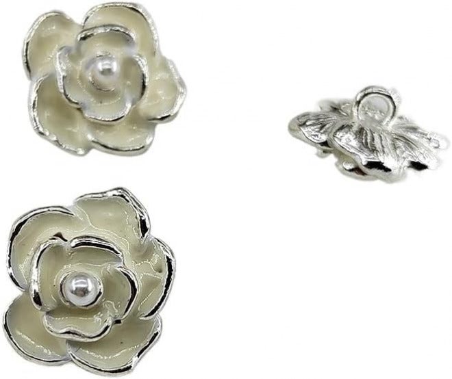 Metal Buttons, 18/23mm Camellia Buttons for Knitting Fashion Pearl Beaded Black White Metal Shank Button Sewing Accessories DIY - Image 1