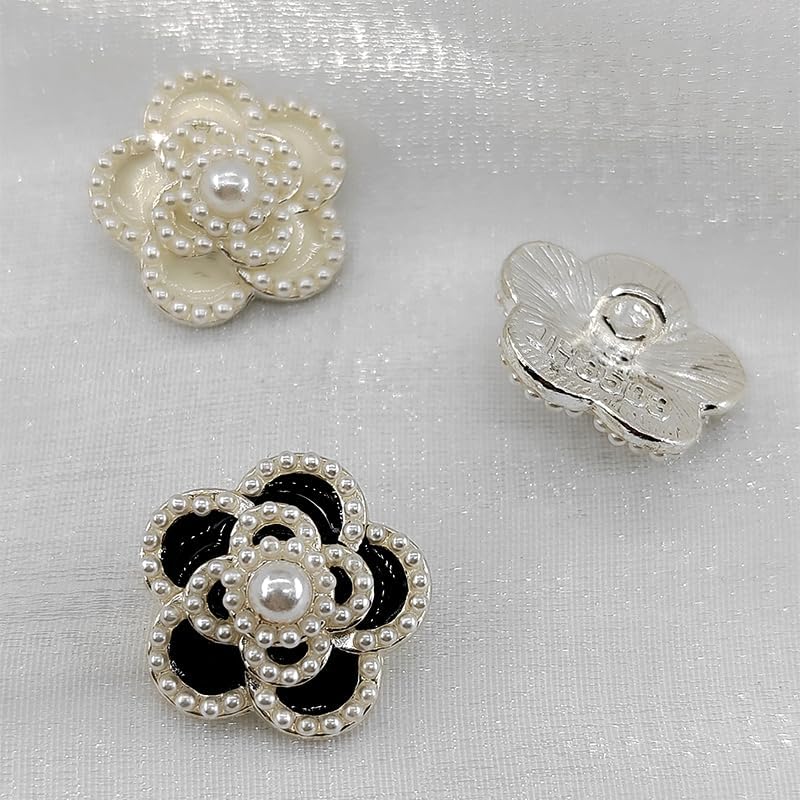 Metal Buttons, 18/23mm Camellia Buttons for Knitting Fashion Pearl Beaded Black White Metal Shank Button Sewing Accessories DIY - Image 3