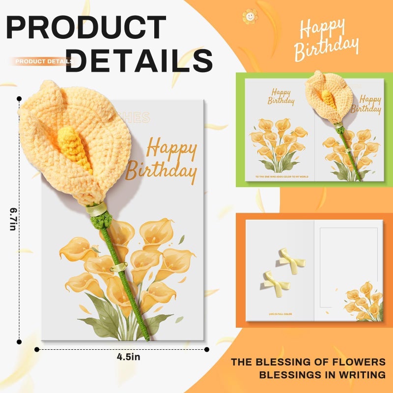 Ovesmusl Birthday Card for Women Refillable Handmade Crochet Flower for Her Birthday Gifts Calla Lily Happy Birthday Cards with Knitted Flowers for Girls, Friends - Image 4
