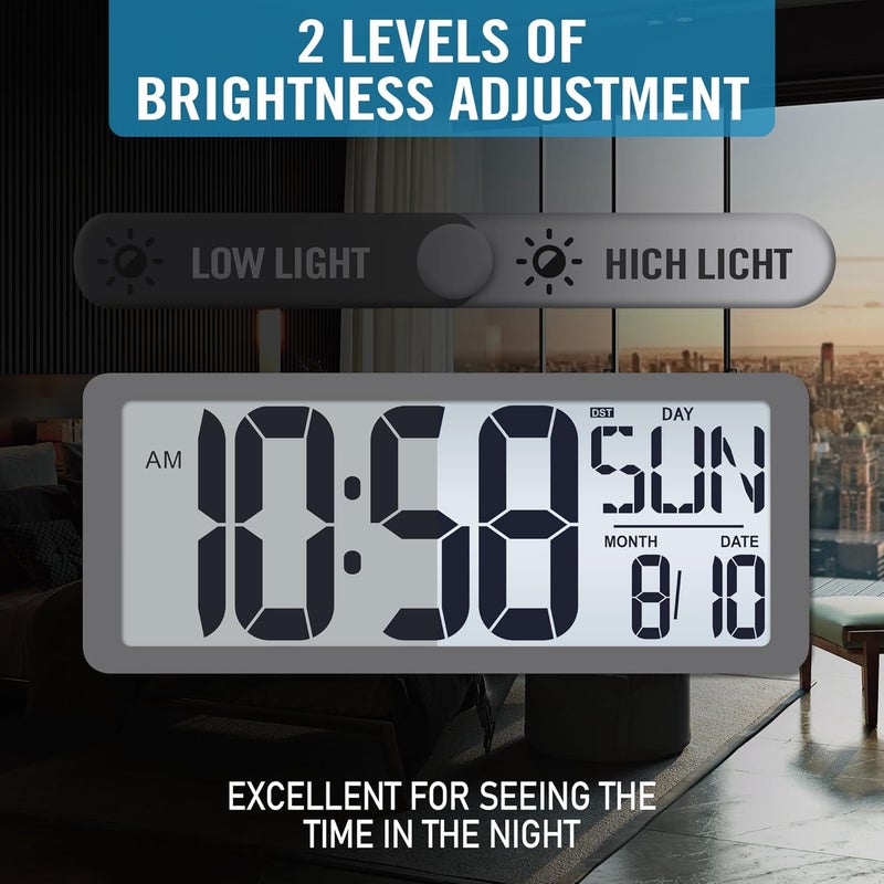 TXL Rechargeable Atomic Clock with Backlight, 14.2" Large Display Digital Wall Clock Battery Operated with Day, Date & Temperature, Large Wall Clock for Bedroom, Livingroom, Office（White） - Image 5