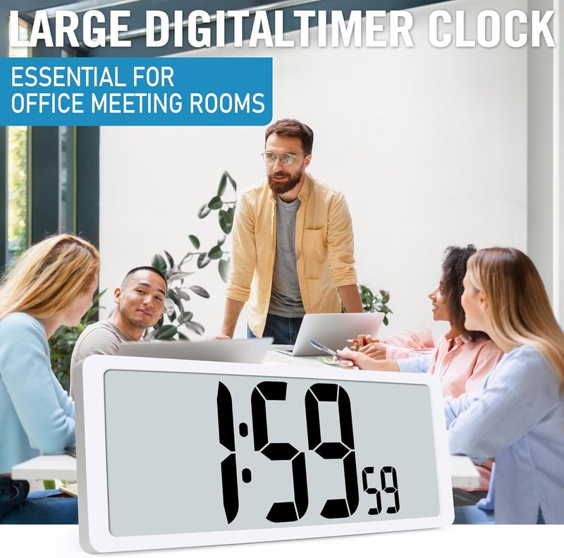 TXL Rechargeable Atomic Clock with Backlight, 14.2" Large Display Digital Wall Clock Battery Operated with Day, Date & Temperature, Large Wall Clock for Bedroom, Livingroom, Office（White） - Image 4