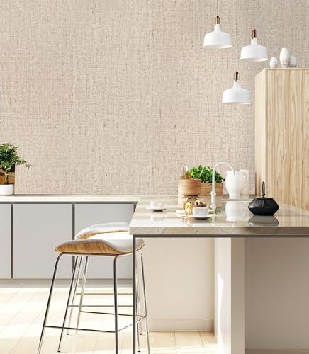 lenify Beige Grasscloth Peel and Stick Wallpaper Textured Contact Paper 15.7inch x 196.8inch Faux Linen Vintage Grasscloth Contact Paper Self Adhesive Removable Wallpaper Vinyl - Image 5