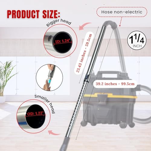 VACEXT 1.25 Inch Stainless Steel Vacuum Extension Wand Compatible with Vacuums using 1 1/4 Inch (1.25in) 32mm Accessories - 1 1/4 Vacuum Extension Tube for Shop Vac (Extension Wand and Hard Floor Brush) - Image 3