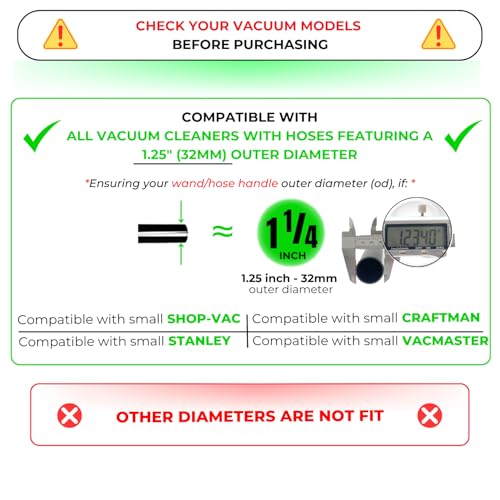 VACEXT 1.25 Inch Stainless Steel Vacuum Extension Wand Compatible with Vacuums using 1 1/4 Inch (1.25in) 32mm Accessories - 1 1/4 Vacuum Extension Tube for Shop Vac (Extension Wand and Hard Floor Brush) - Image 5