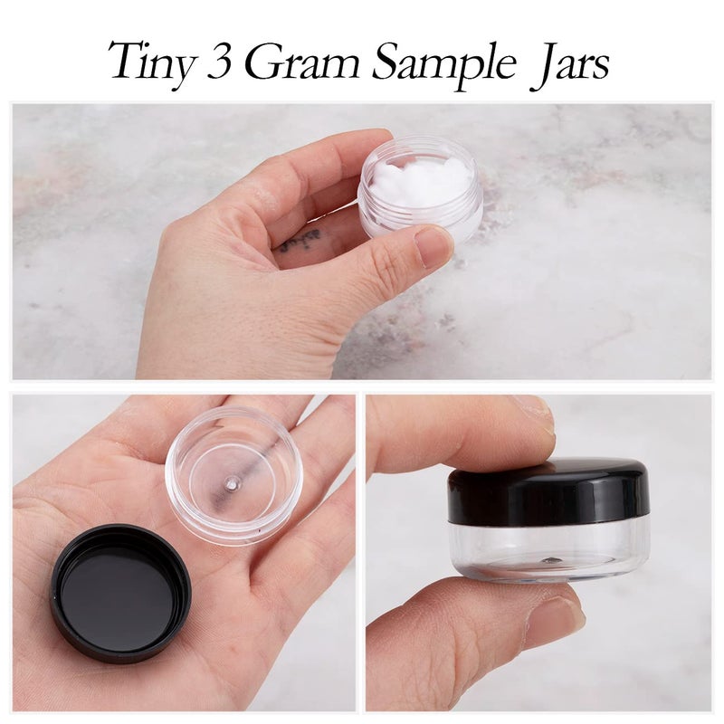 ZEJIA 3 Gram Sample Containers with Lids, 50 Count Tiny Sample Jars, 3ML Makeup Cosmetic Containers for Lip Balms, Lotion, Powder, Beauty Products(Black Lids) - Image 3