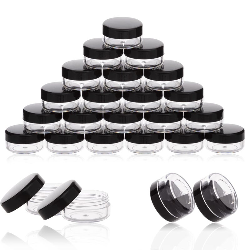 ZEJIA 3 Gram Sample Containers with Lids, 50 Count Tiny Sample Jars, 3ML Makeup Cosmetic Containers for Lip Balms, Lotion, Powder, Beauty Products(Black Lids) - Image 1